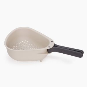 Droplet Large White Colander with Folding Handle