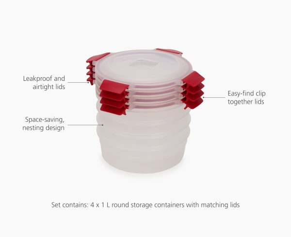 Nest? Lock 8-Piece Red 1L Round Food Container Set - Image 4