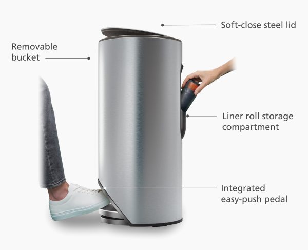 Arc? 30L Easy-push Stainless-steel Pedal Trash Can - Image 4