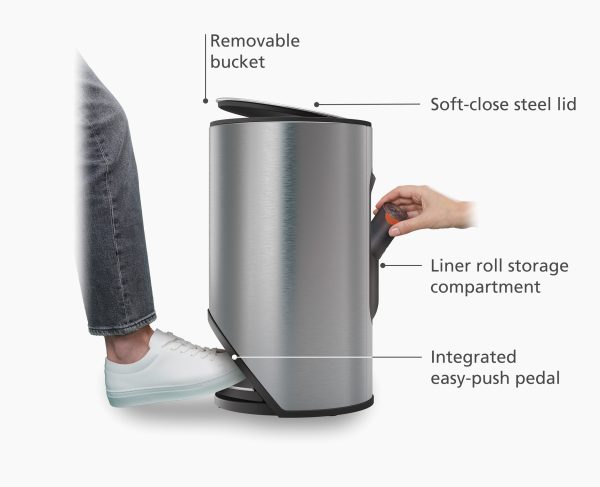 Arc? 10L Easy-push Stainless-steel Pedal Trash Can - Image 4
