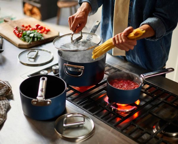 Space Folding Handle Ceramic Non-stick 1.4 Qt. Blue Saucepan & Lid - Image 3