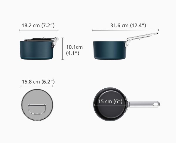 Space Folding Handle Ceramic Non-stick 1.4 Qt. Blue Saucepan & Lid - Image 6
