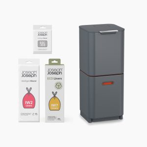 Totem Compact 40L Gray Waste & Recycling Trash Can Starter Set