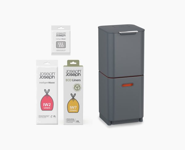 Totem Compact 40L Gray Waste & Recycling Trash Can Starter Set
