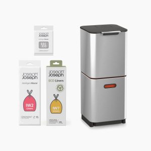 Totem Compact 40L Stainless-steel Waste & Recycling Trash Can Starter Set